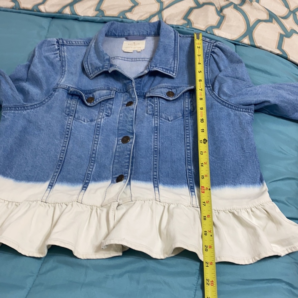 Kate Spade denim jacket dip dye peplum ruffle style size large - Picture 12 of 15